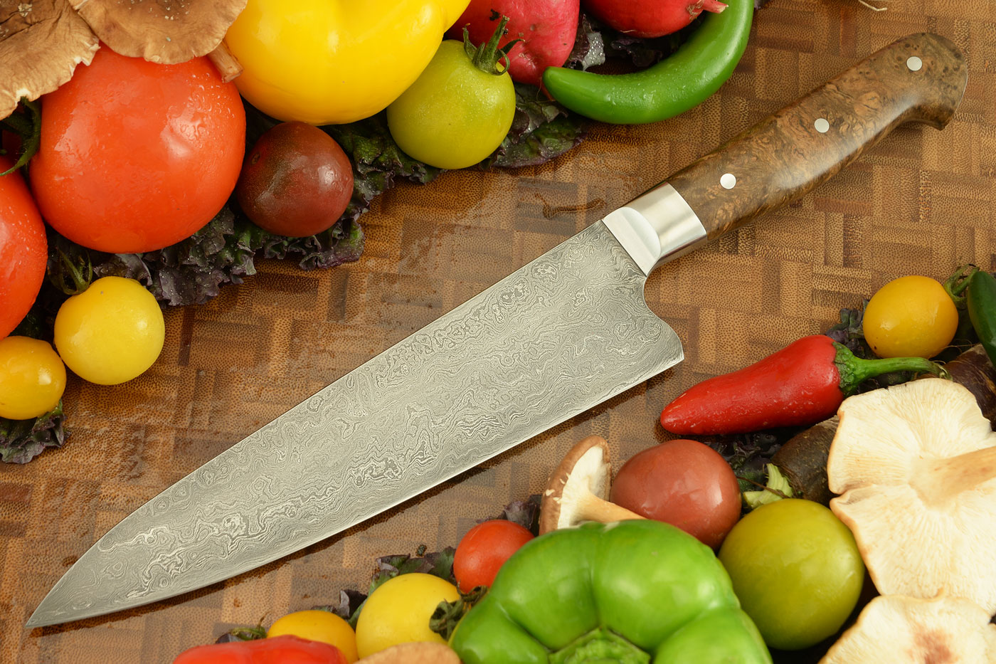 Damascus Chef's Knife (Gyuto) with Buckeye Burl (8-1/4 in.)