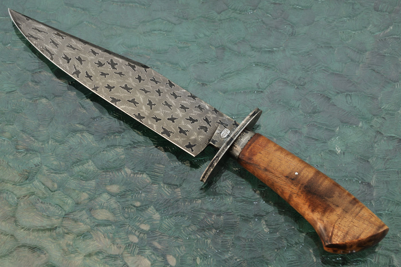 Mosaic Damascus Bowie with Curly Koa