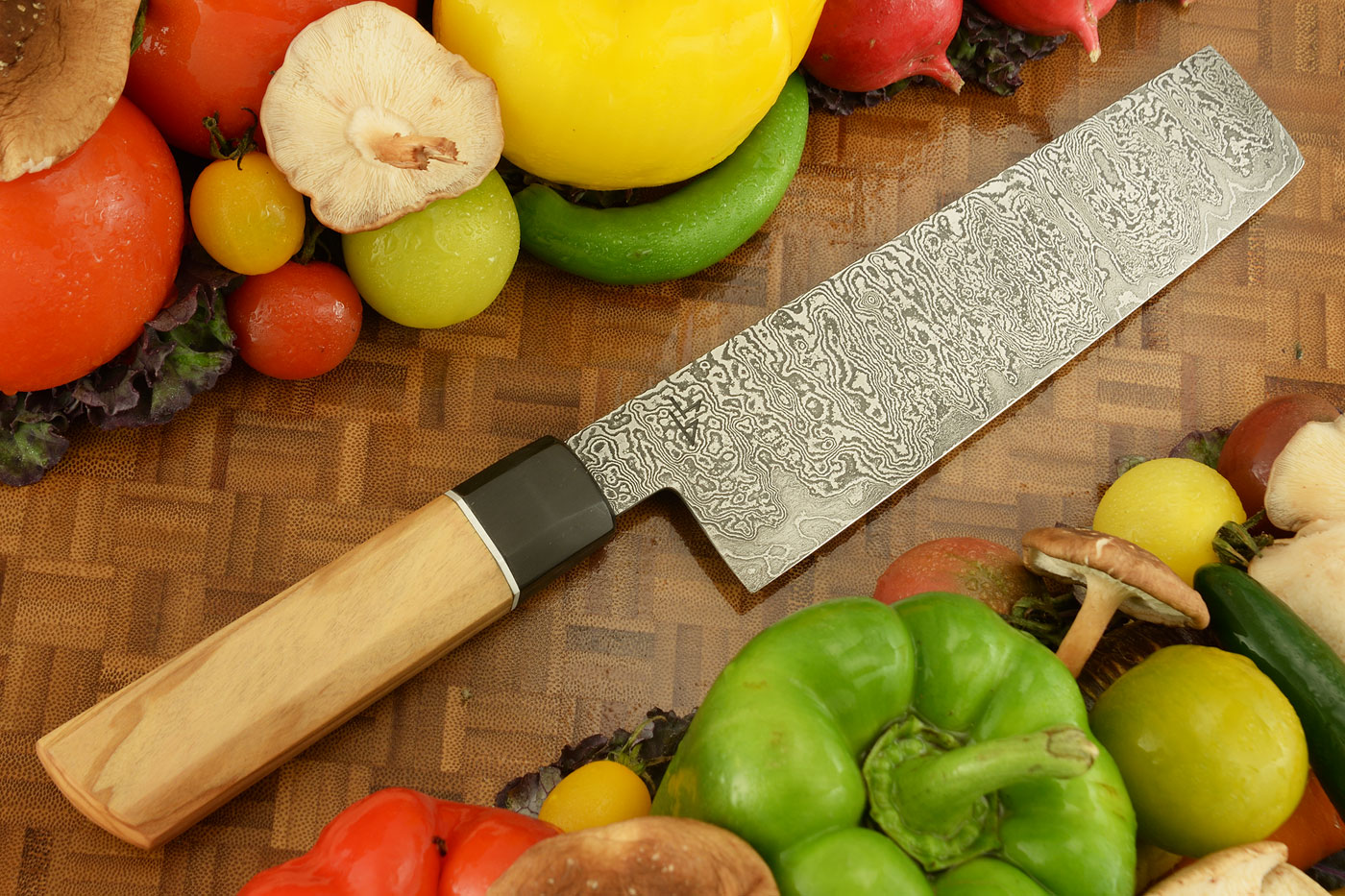 Damascus Chef's Knife (Nakiri) with Olive Wood (6-3/4 in.)