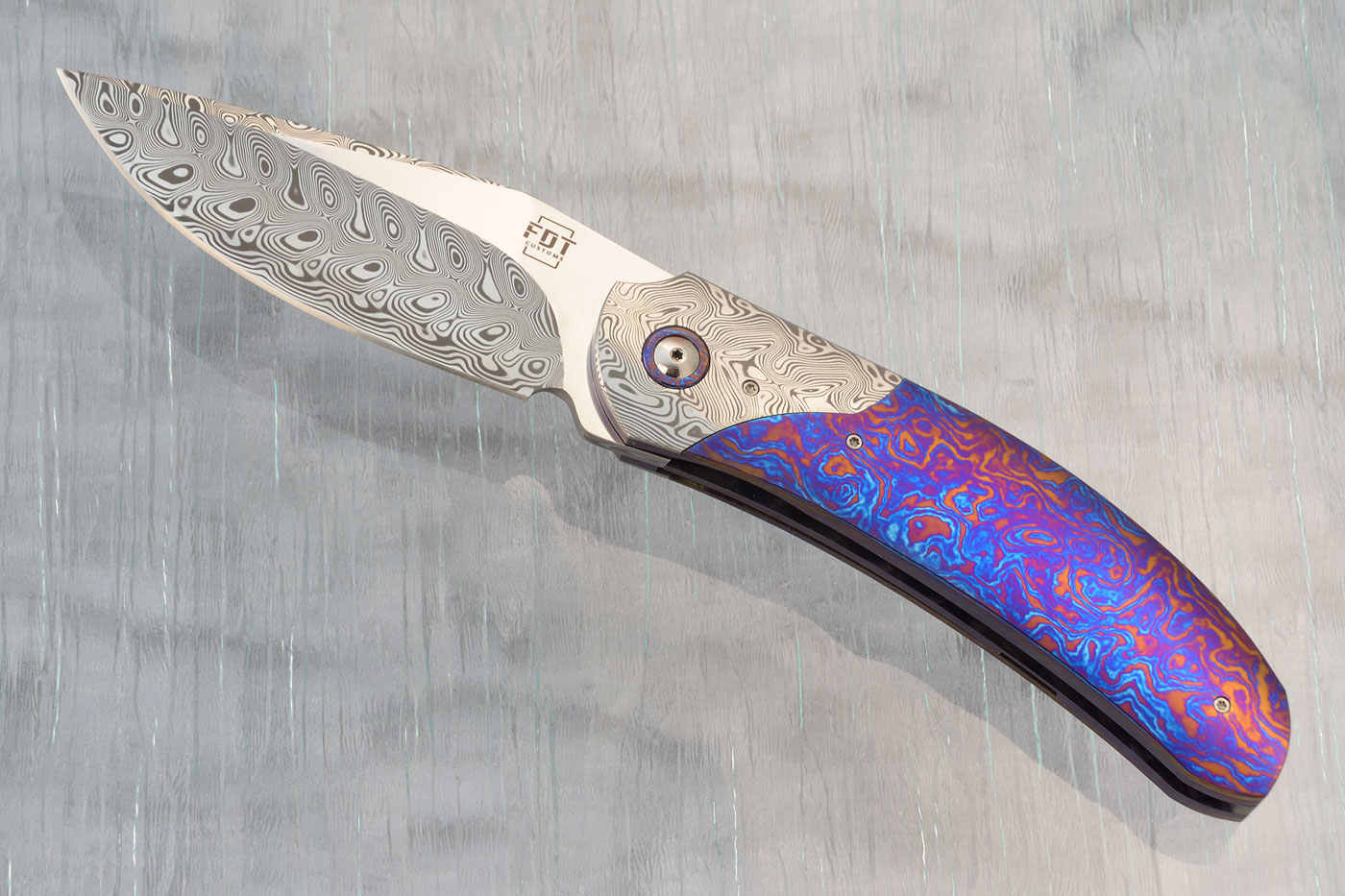 TF-4 Front Flipper with White Timascus and Damasteel (Ceramic IKBS)