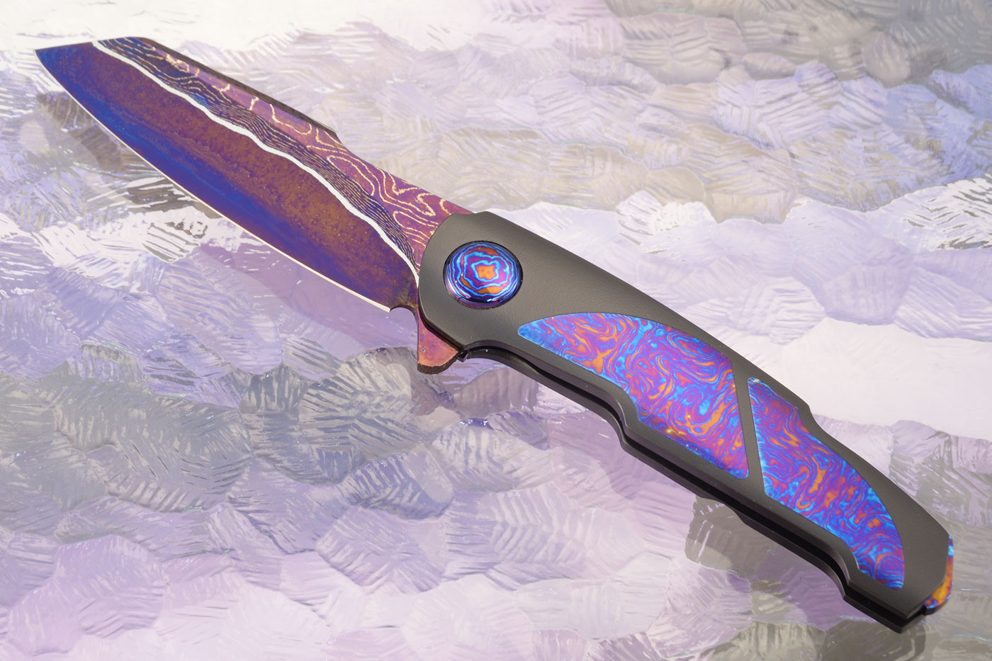 Boudicca Flipper with Skyline Damascus and Twin Pockets Timascus (Ceramic IKBS)