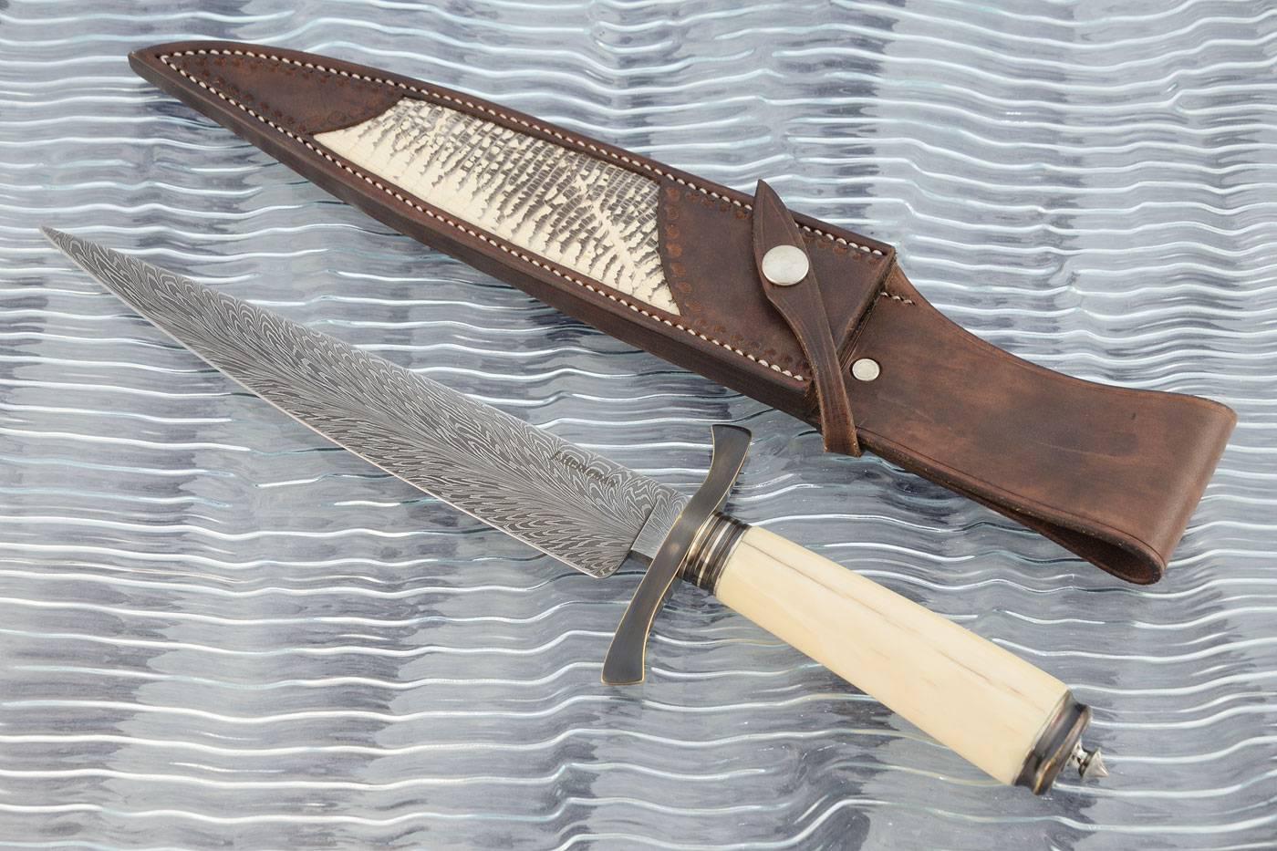 Feather Damascus Fighter with Ancient Walrus Ivory