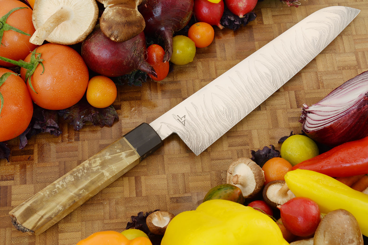 Mosaic Damascus Chef's Knife (Gyuto) with Himalayan Birch (8-1/2 in.)
