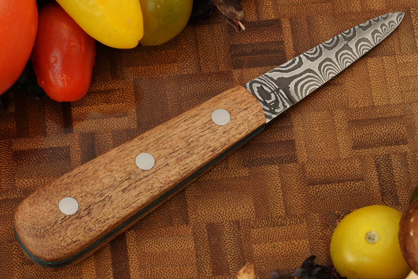 French-Style Oyster Knife with Mesquite Wood and Twist Damascus