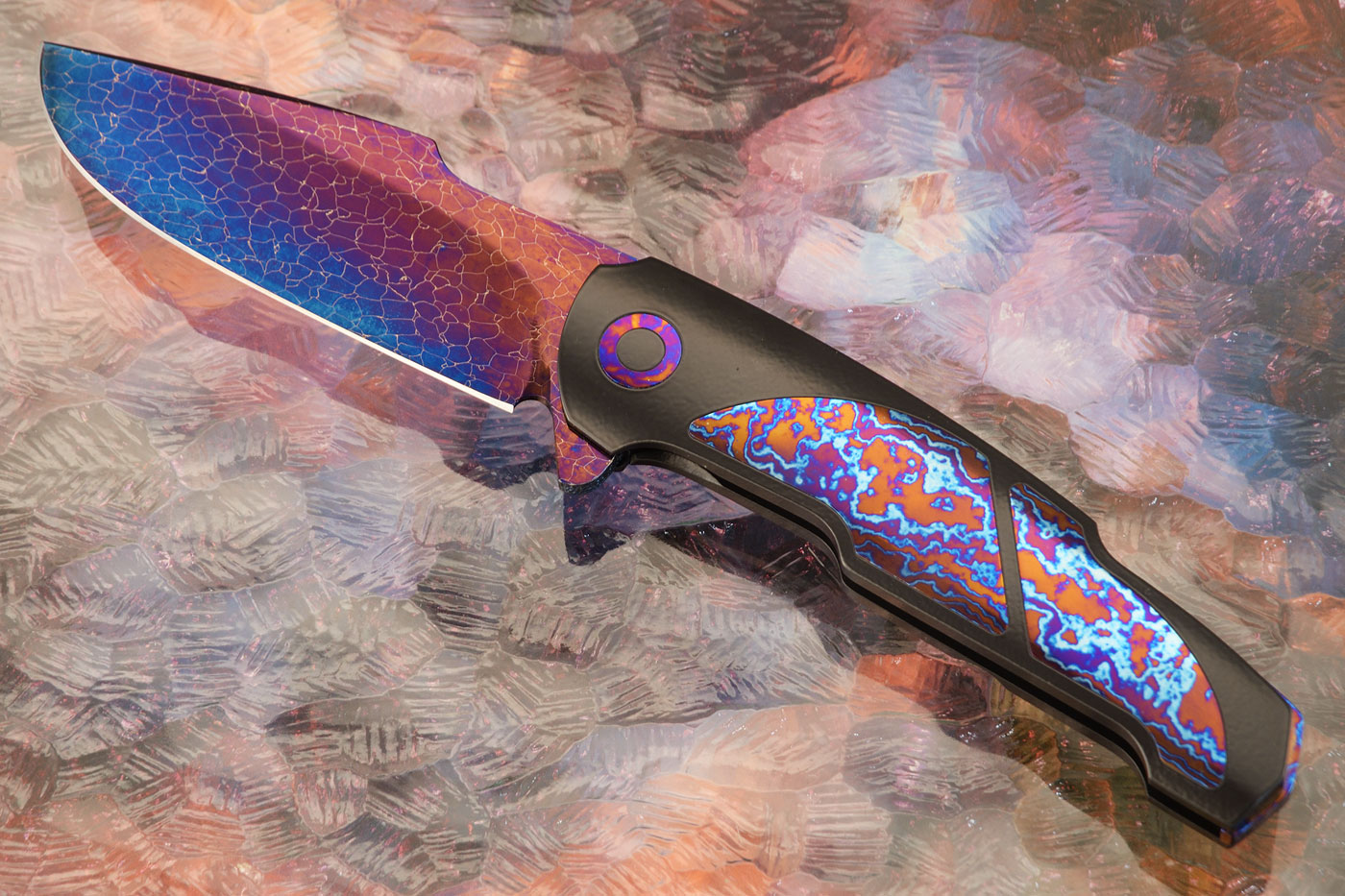 Boudicca Flipper with Dragonskin Damascus and Twin Pockets Timascus (Ceramic IKBS)