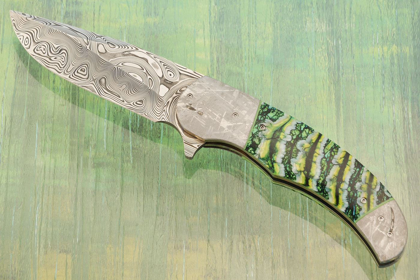 LL-OO Flipper with Mammoth Molar, Damascus, and Meteorite (Ceramic IKBS)