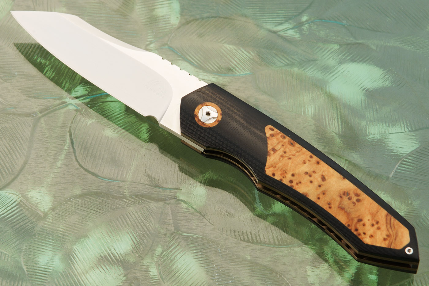 Simba Midi Front Flipper with Black G10 and Wild Olive Burl Inlays (IKBS) - M390