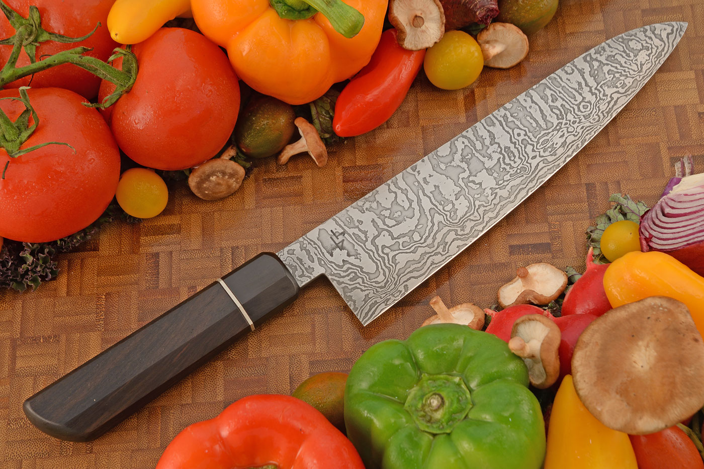 Damascus Chef's Knife (Gyuto) with African Blackwood - 8-1/2 in.