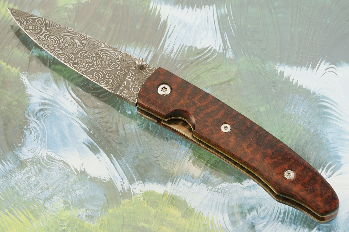 Snakewood Liner Lock with Stainless Damascus