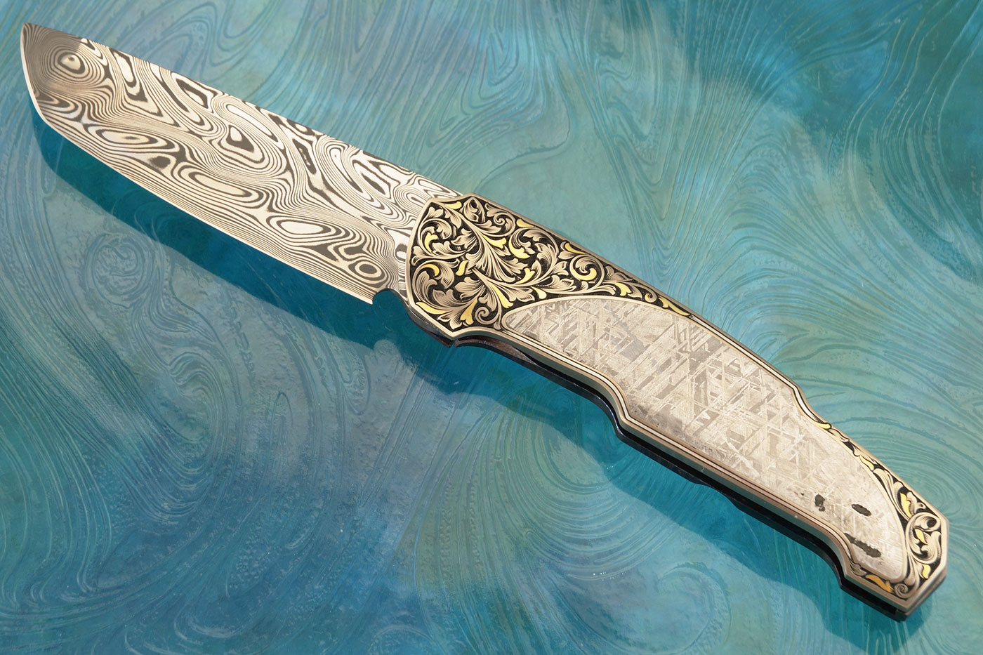 Engraved Boudicca Full Dress Front Flipper with Damasteel, Timascus, and Meteorite (Ceramic IKBS)