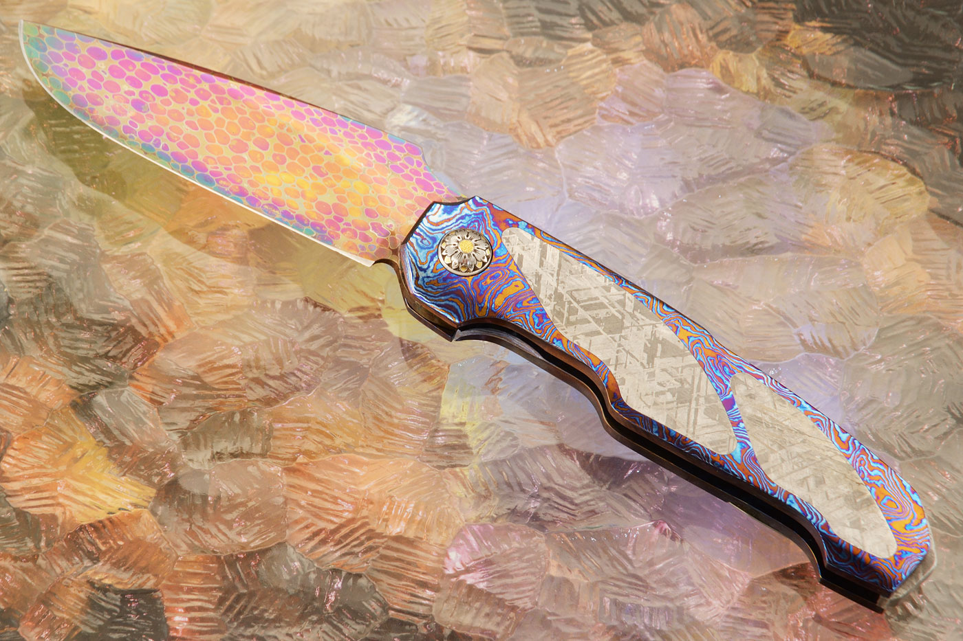 Boudicca Full Dress Front Flipper with Dragonskin Damascus, Timascus, and Twin Pockets Meteorite (Ceramic IKBS)