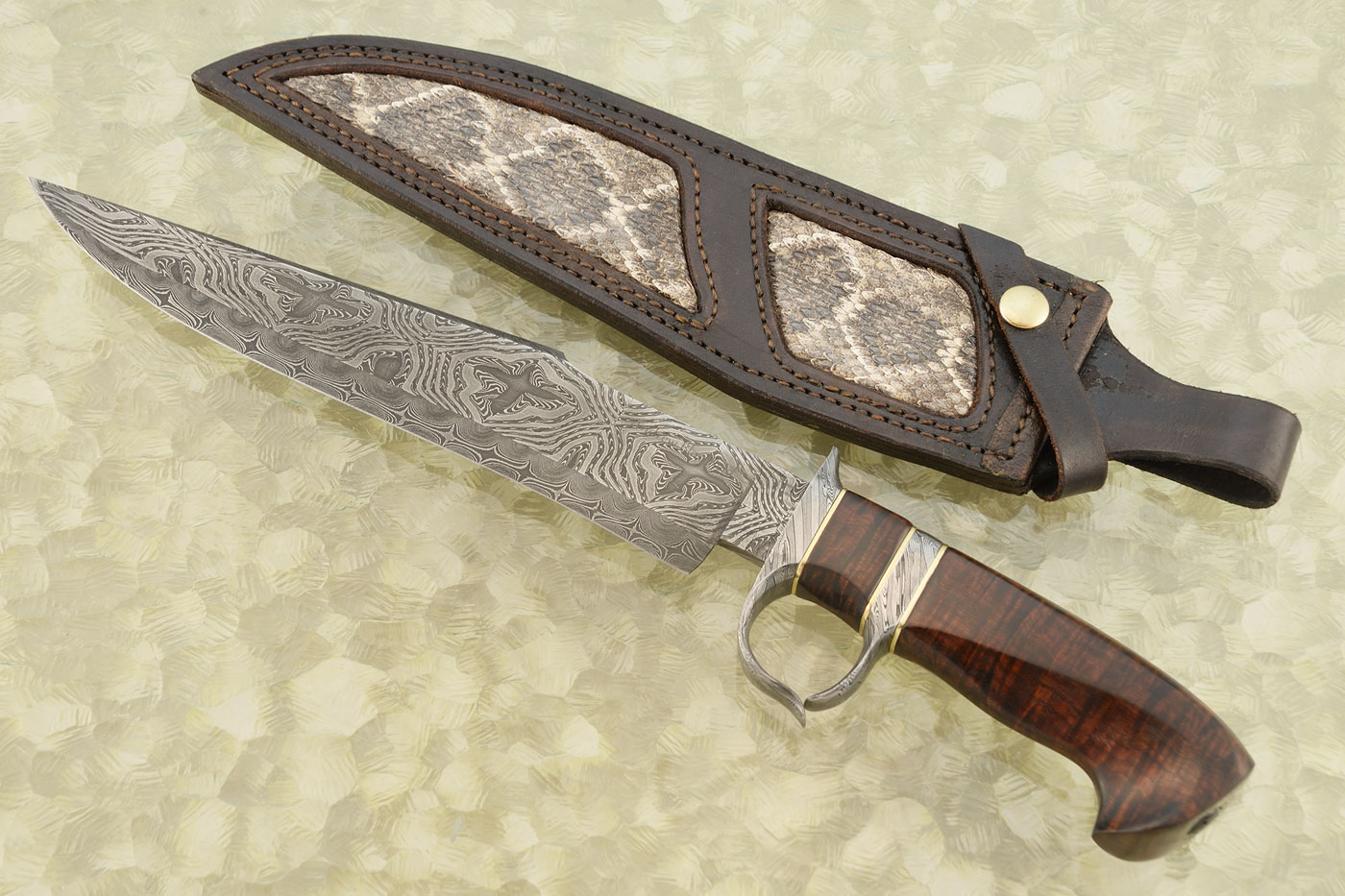 Damascus Sub-Hilt Ring Guard Bowie with Ringed Gidgee