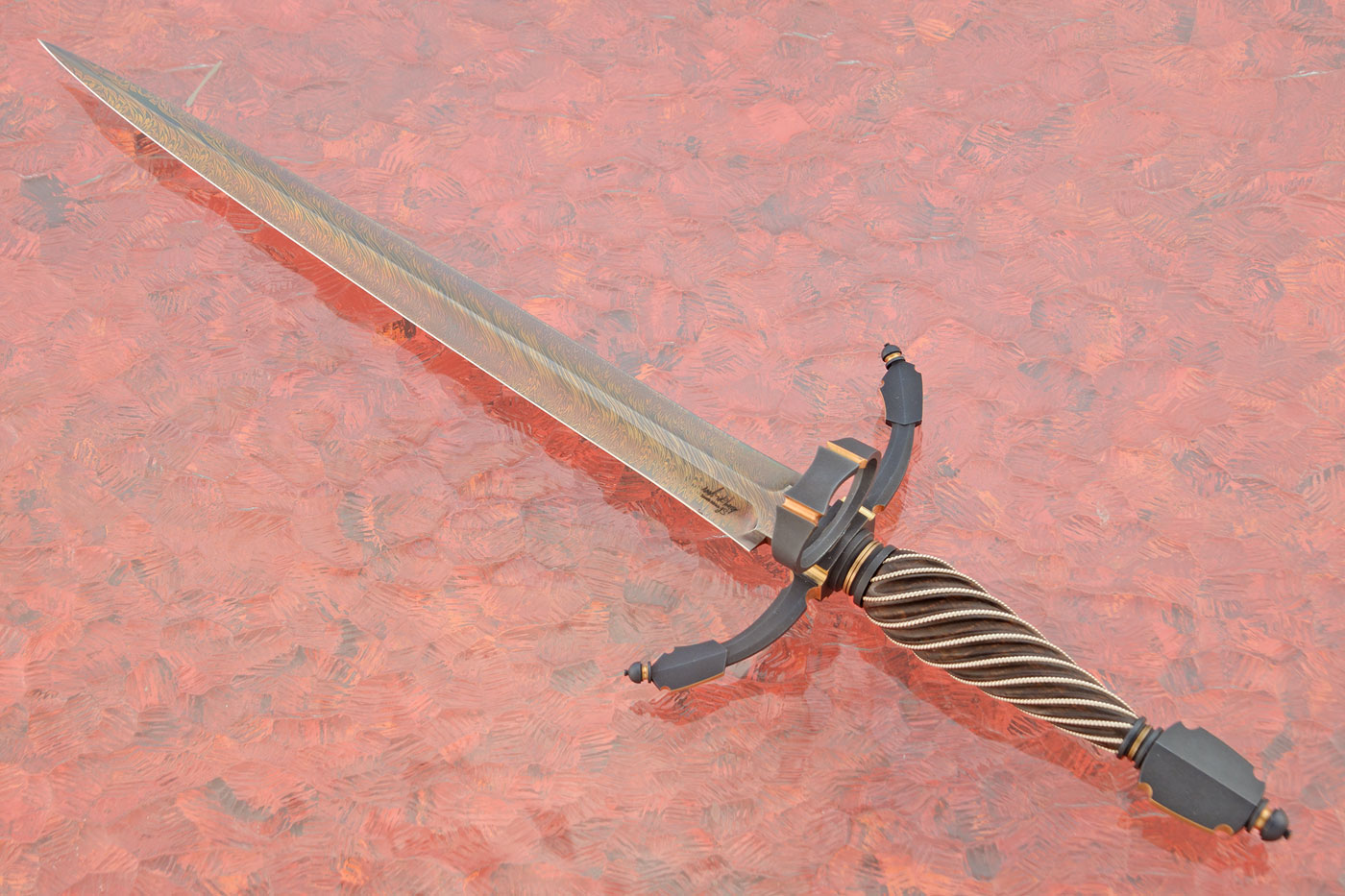 Damascus Ring Dagger with Red Bushwillow<br><i>Mastersmith Test Knife, BR Hughes Award</i>