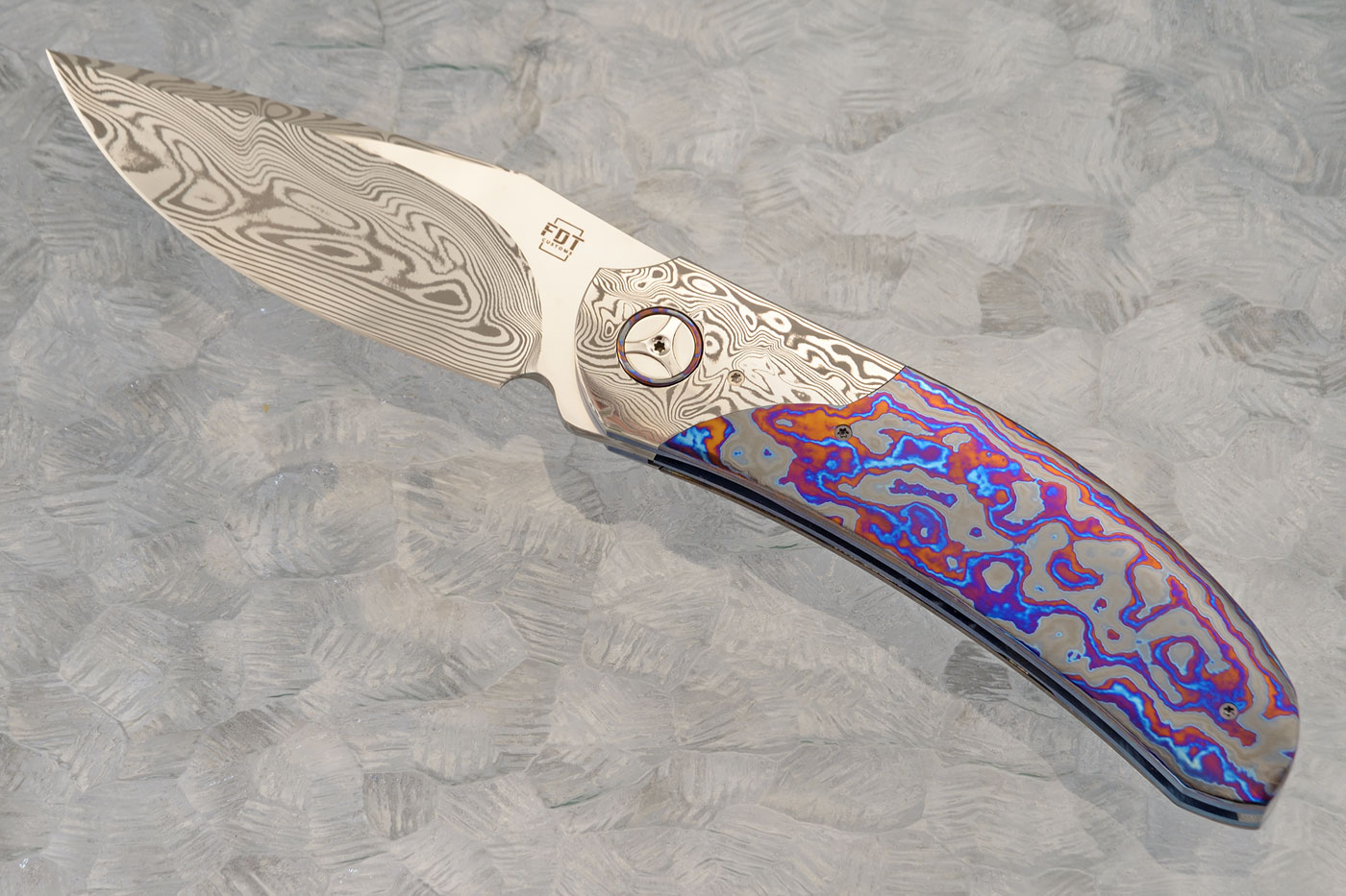 TF-4 Front Flipper with Damascus and Black Timascus