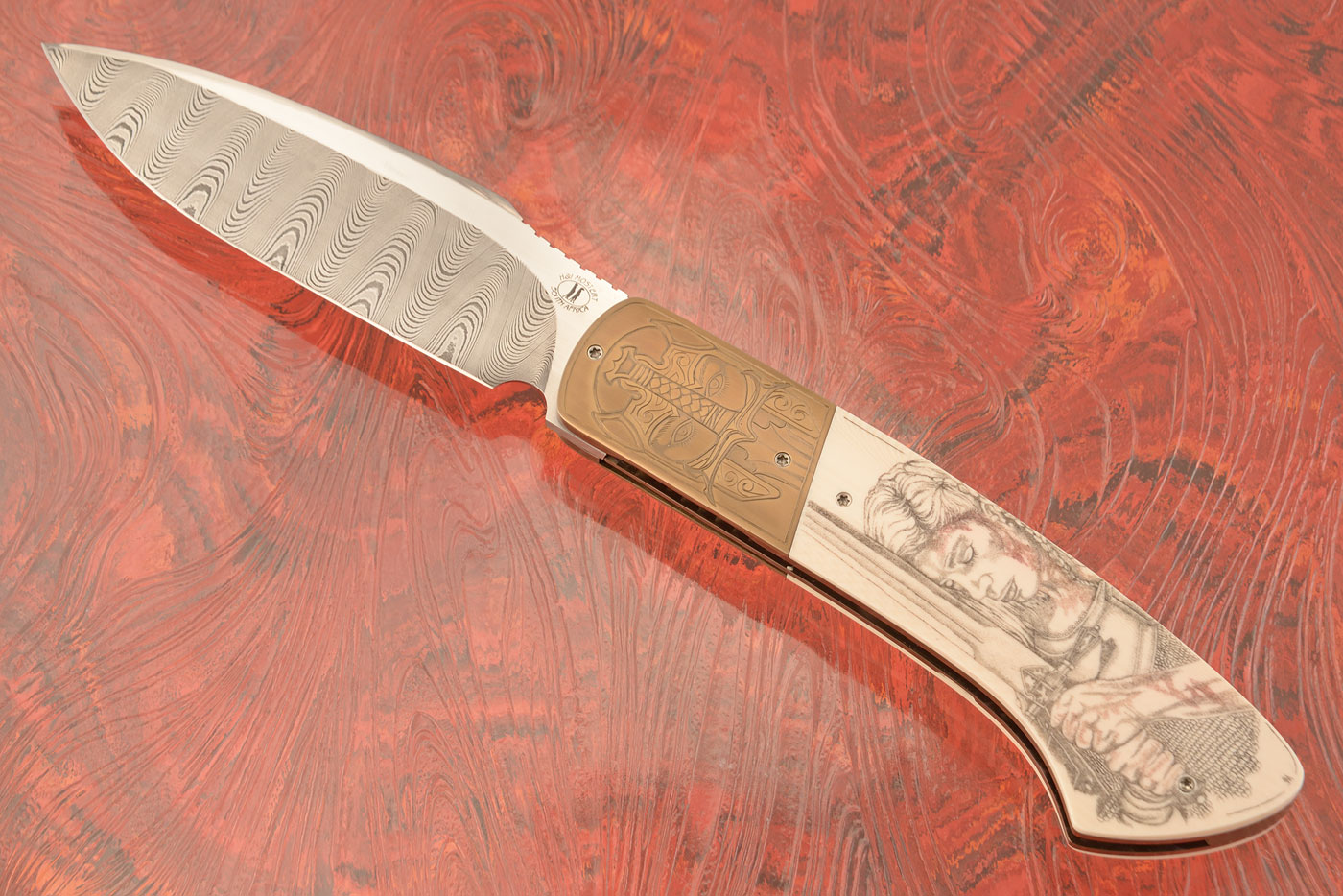 Gladiator Woman Front Flipper with Scrimshaw and Engraved Titanium (Ceramic IKBS)
