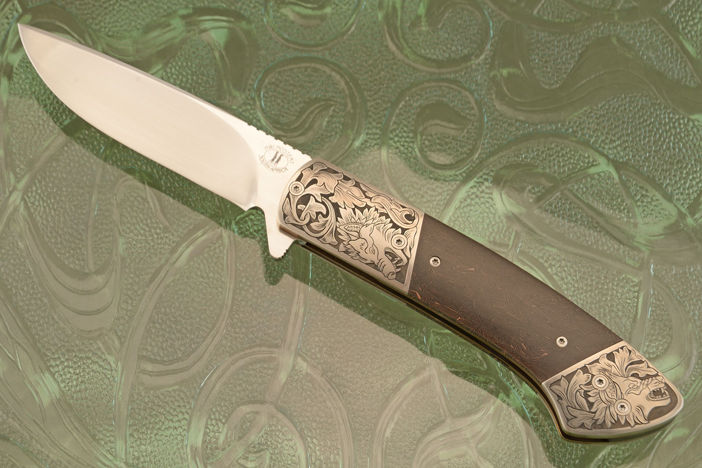 The Wolf: HI-01 Engraved Flipper with Copper Brain Coral FatCarbon (Ceramic IKBS)