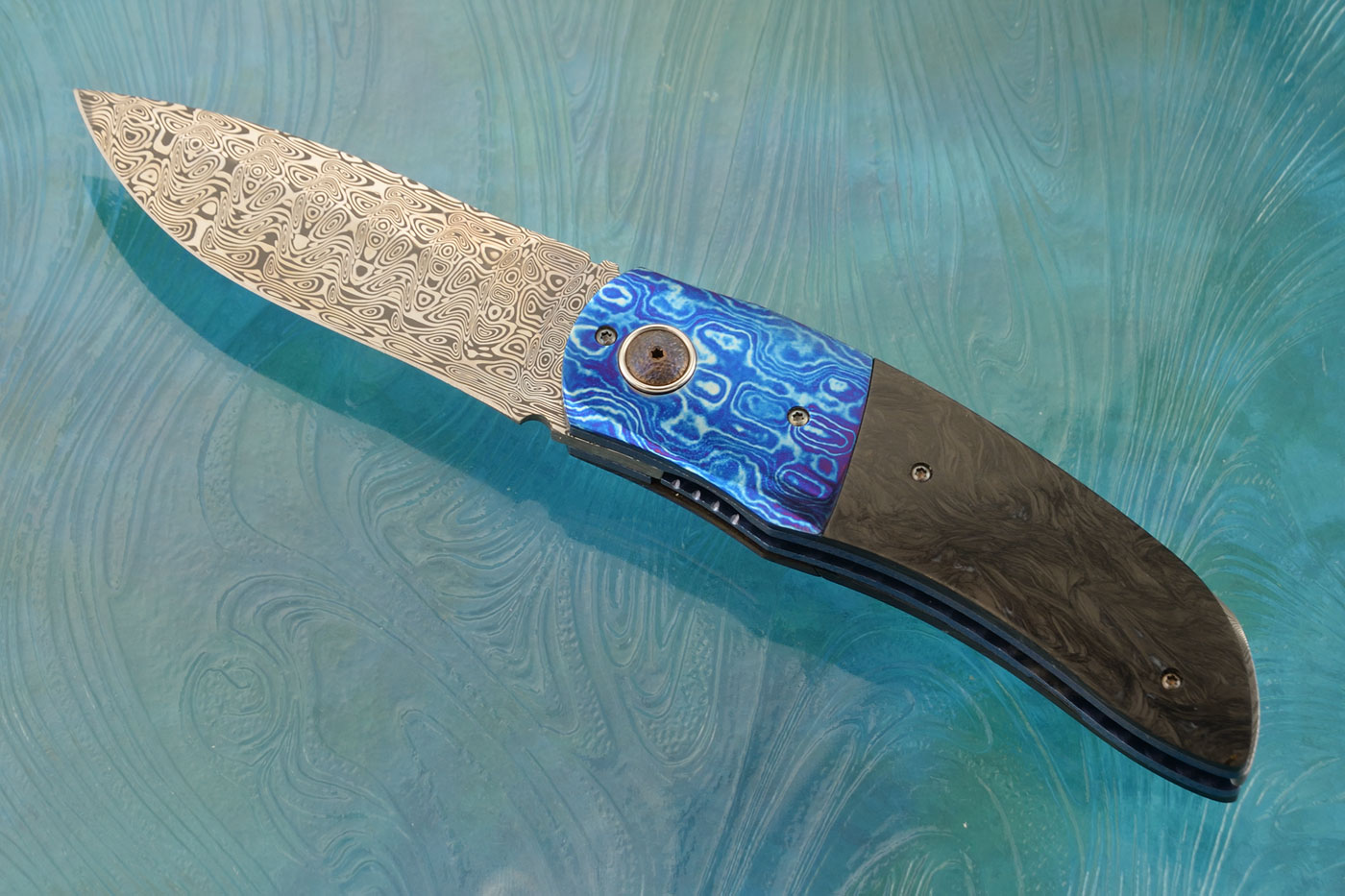 Front Flipper with Marble Carbon Fiber, Timascus and Damasteel