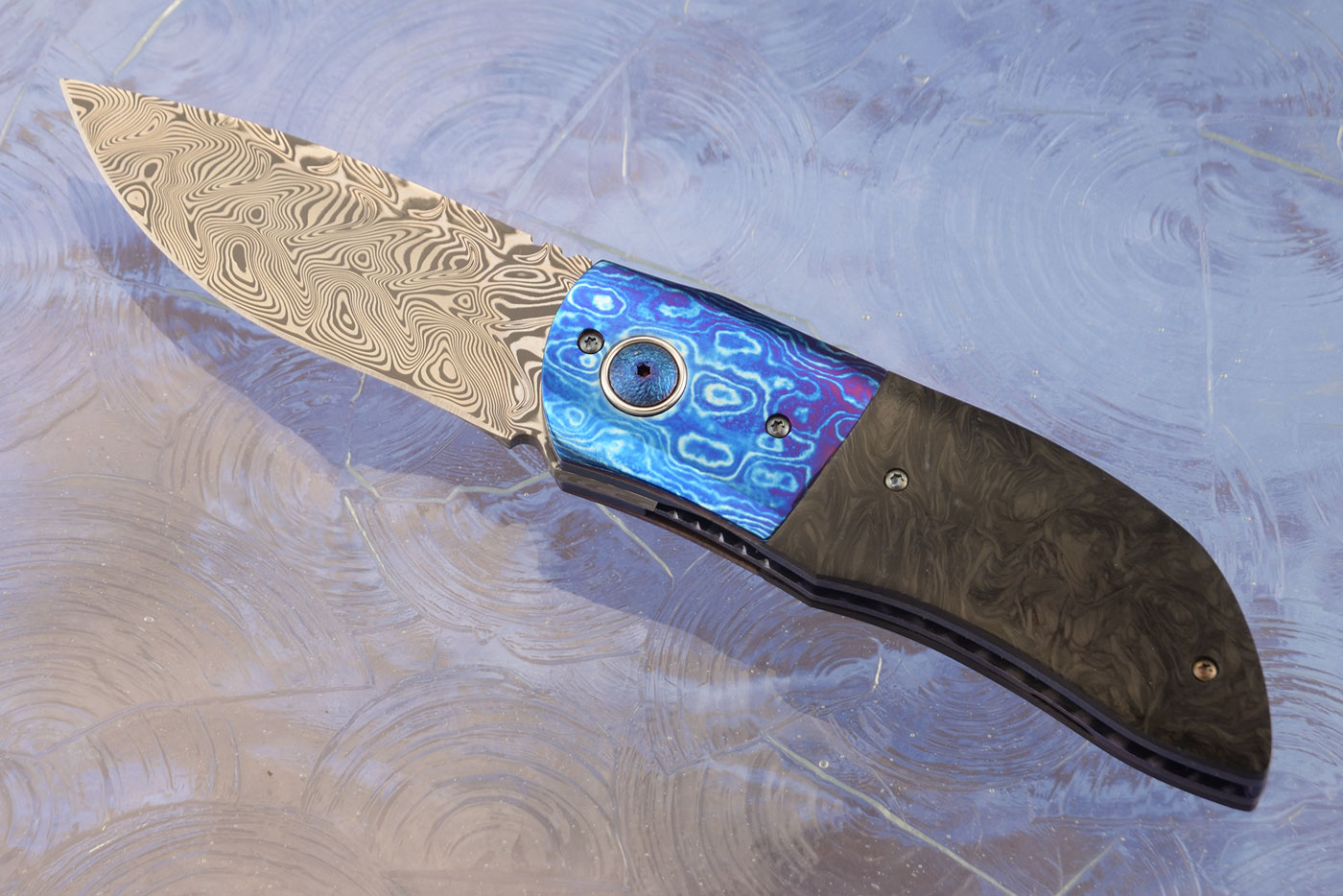 Front Flipper with Marble Carbon Fiber, Timascus and Damasteel
