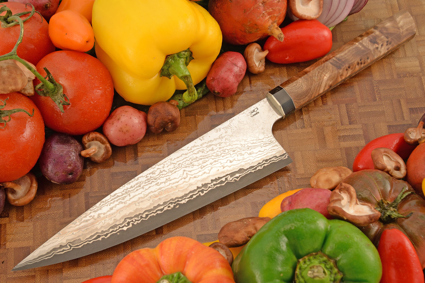 Chef's Knife (Gyuto) with Elm Burl (8-1/2 in.) - VG10 San Mai Damascus