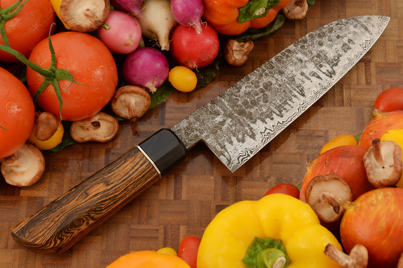 Damascus San Mai Chef's Knife (Santoku) with Bocote (6.8 in.)
