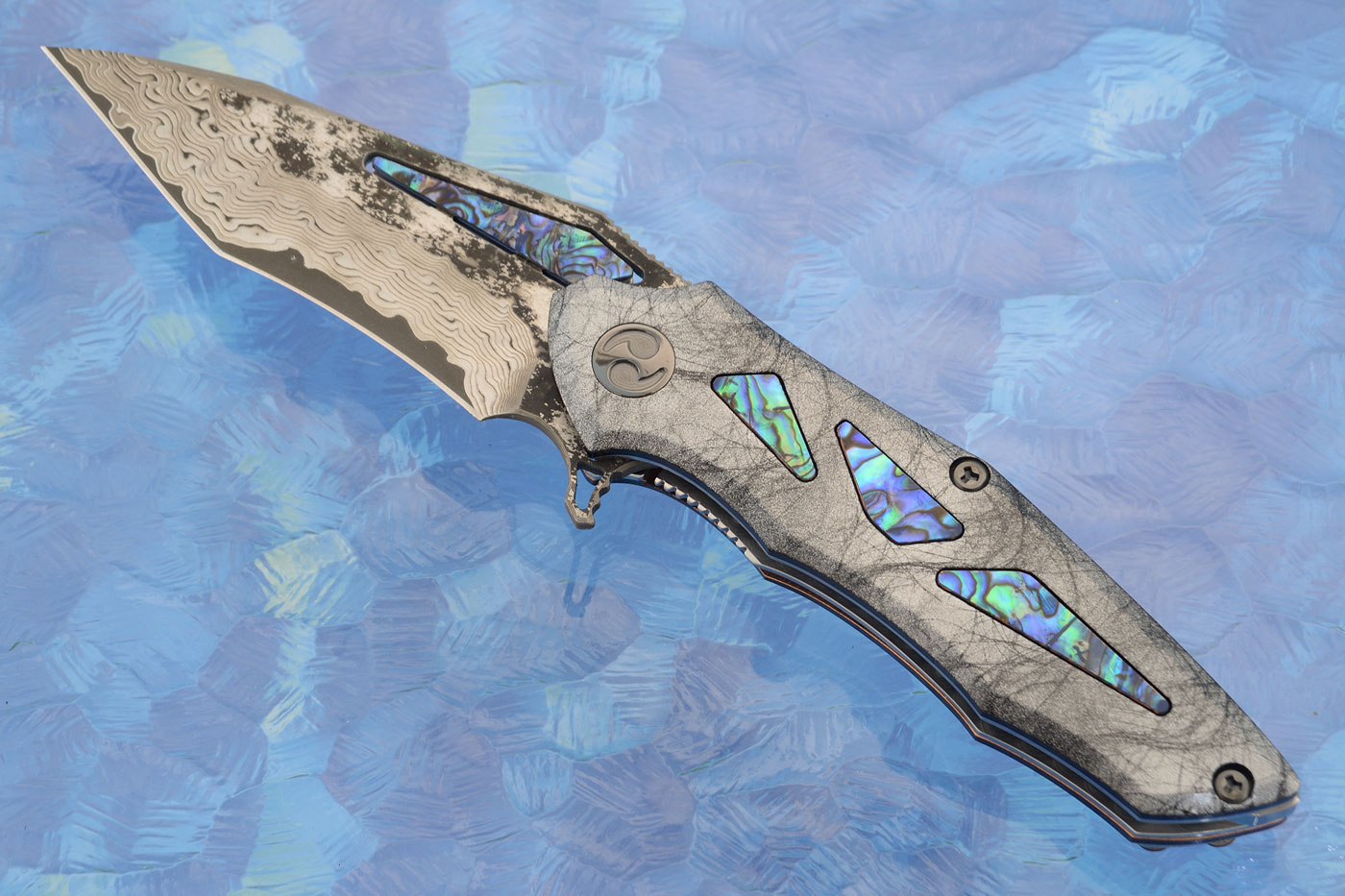 Noah Mk-II Flipper with Damascus San Mai, Shinkai Copper and Abalone