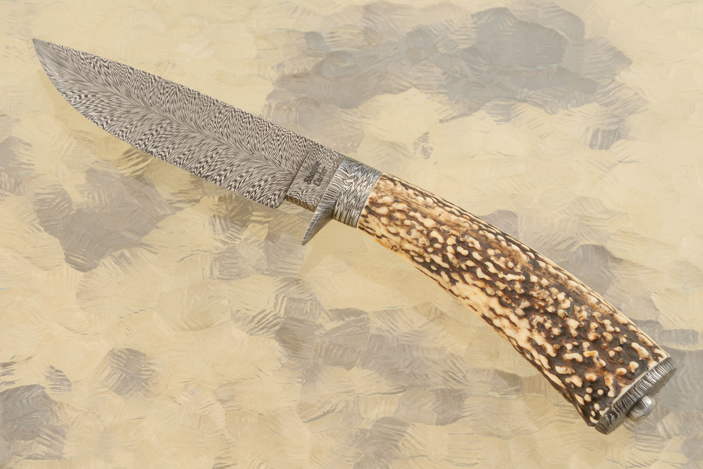 Feather Damascus Hunter with Stag<br><i>Best Hunter</i> - Blade West, 2022
