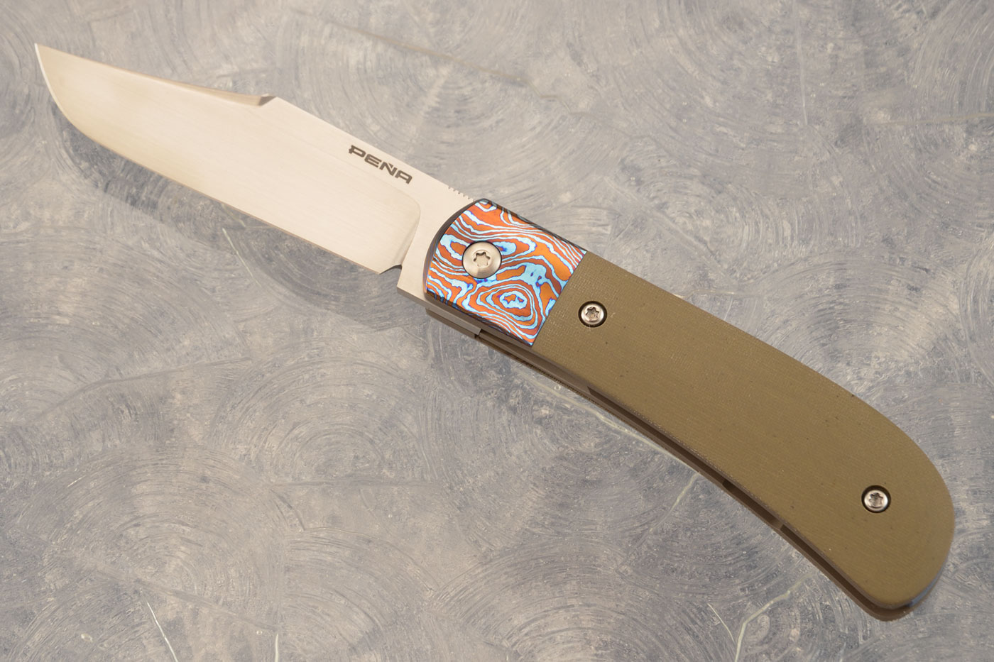 Lanny's Clip Front Flipper with Green Micarta and Timascus - CPM-154