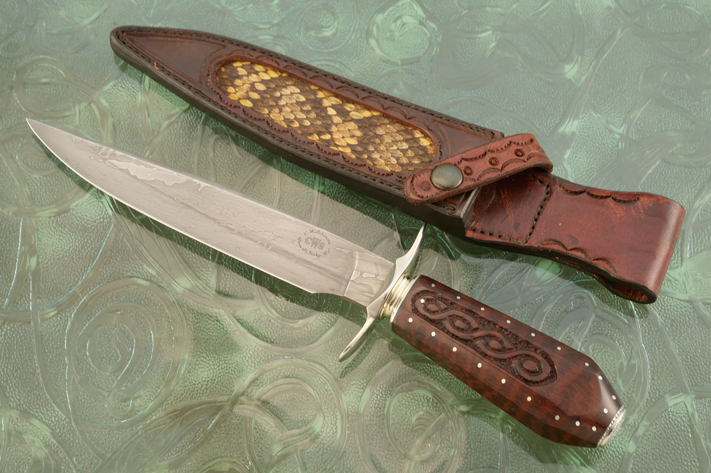Damascus Bowie with Snakewood