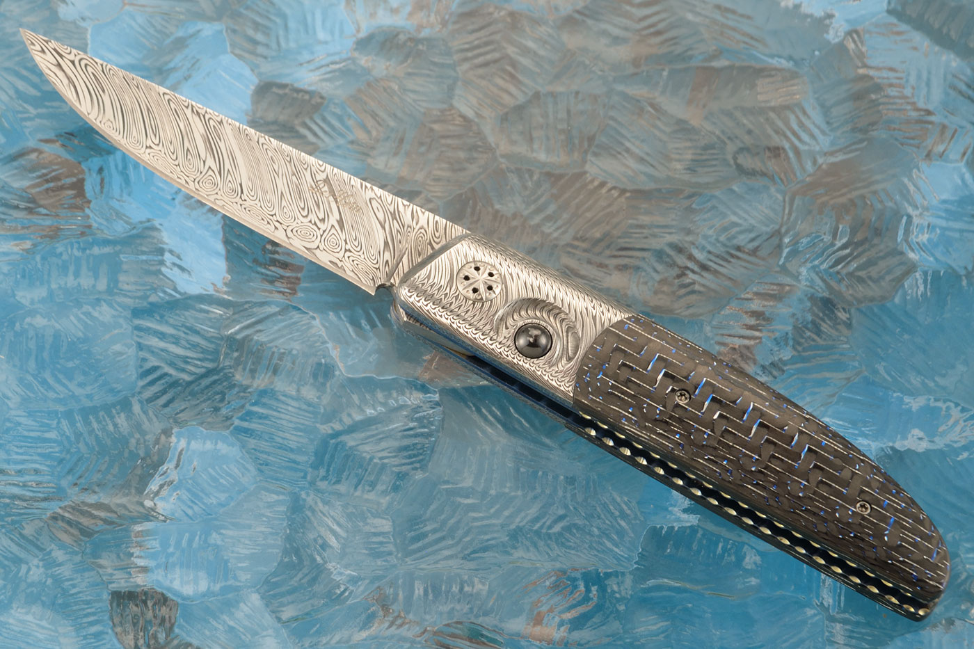 Small Ball Release Front Flipper with Damasteel and Carbon Fiber