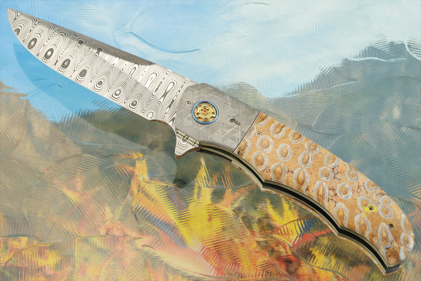 LL-BB Flipper with Damascus, Mammoth Molar, and Meteorite (Ceramic IKBS)