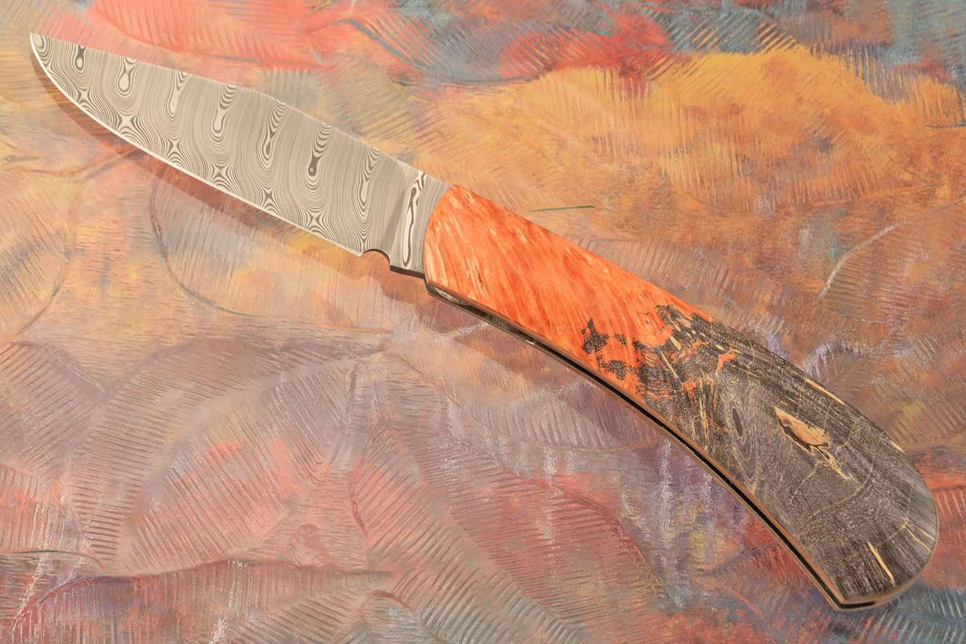 Lanny's Clip Slipjoint with Damasteel and Dyed Maple Burl