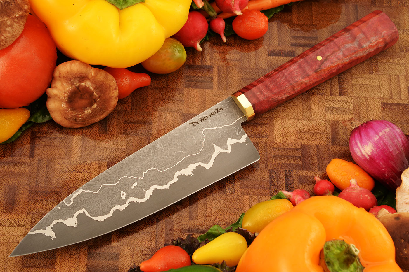San Mai Damascus Chef's Knife with Curly Maple (6-3/4 in)