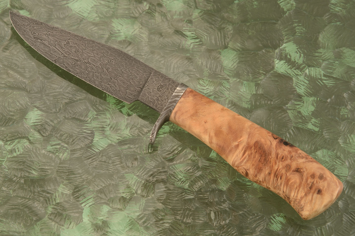 Mosaic Damascus Clip Point Hunter with Maple Burl