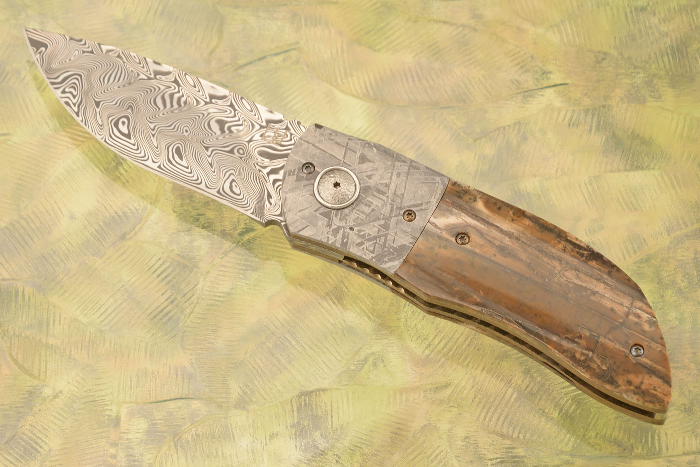 Engraved Front Flipper with Mammoth Ivory, Meteorite and Damasteel