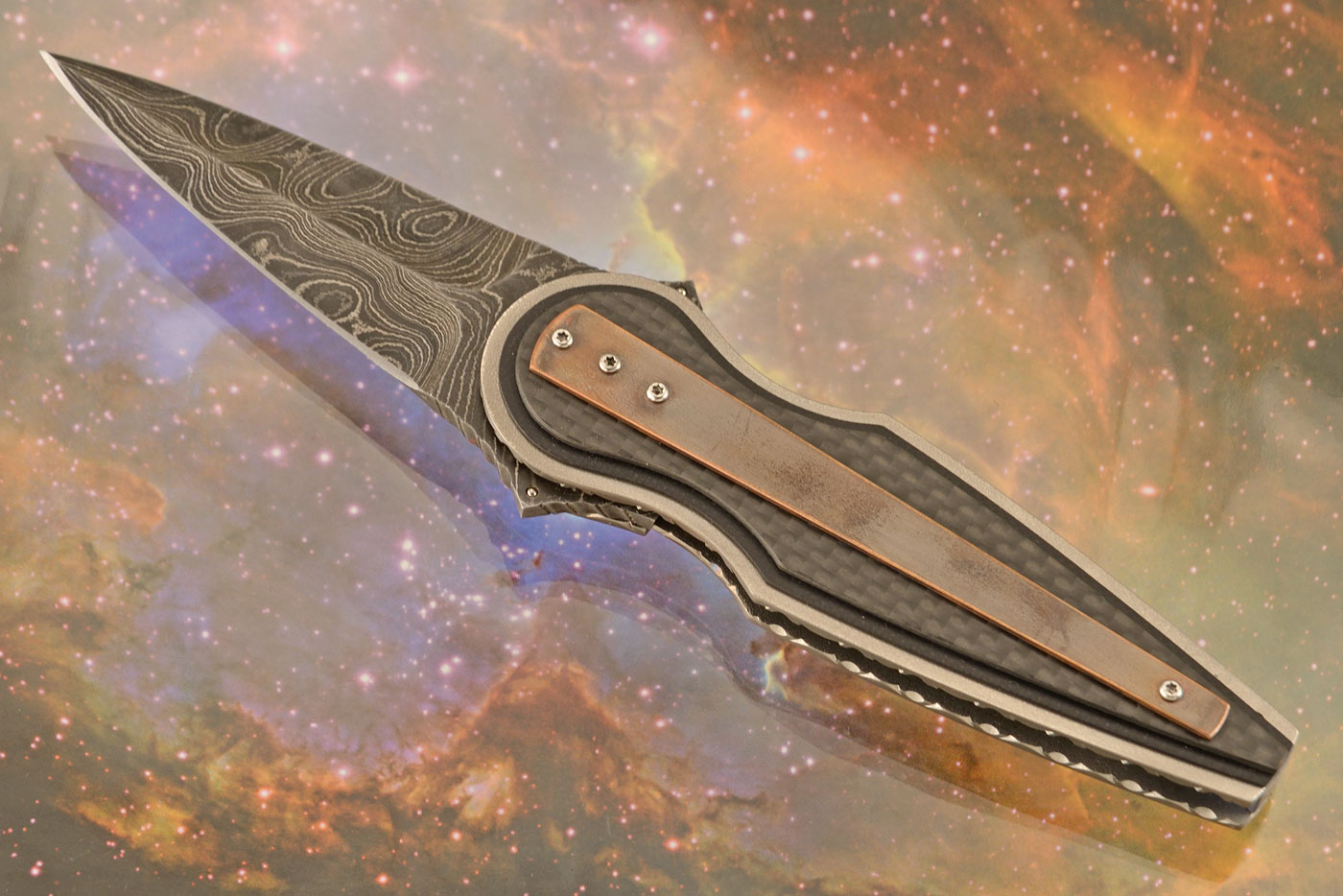 Solo Front Flipper with Copper, Carbon Fiber and Damascus