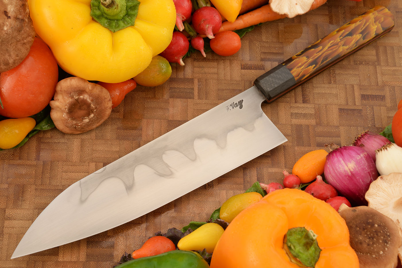Honyaki Chef's Knife - Gyuto - (8-1/2 in) with Raffir and Carbon Fiber