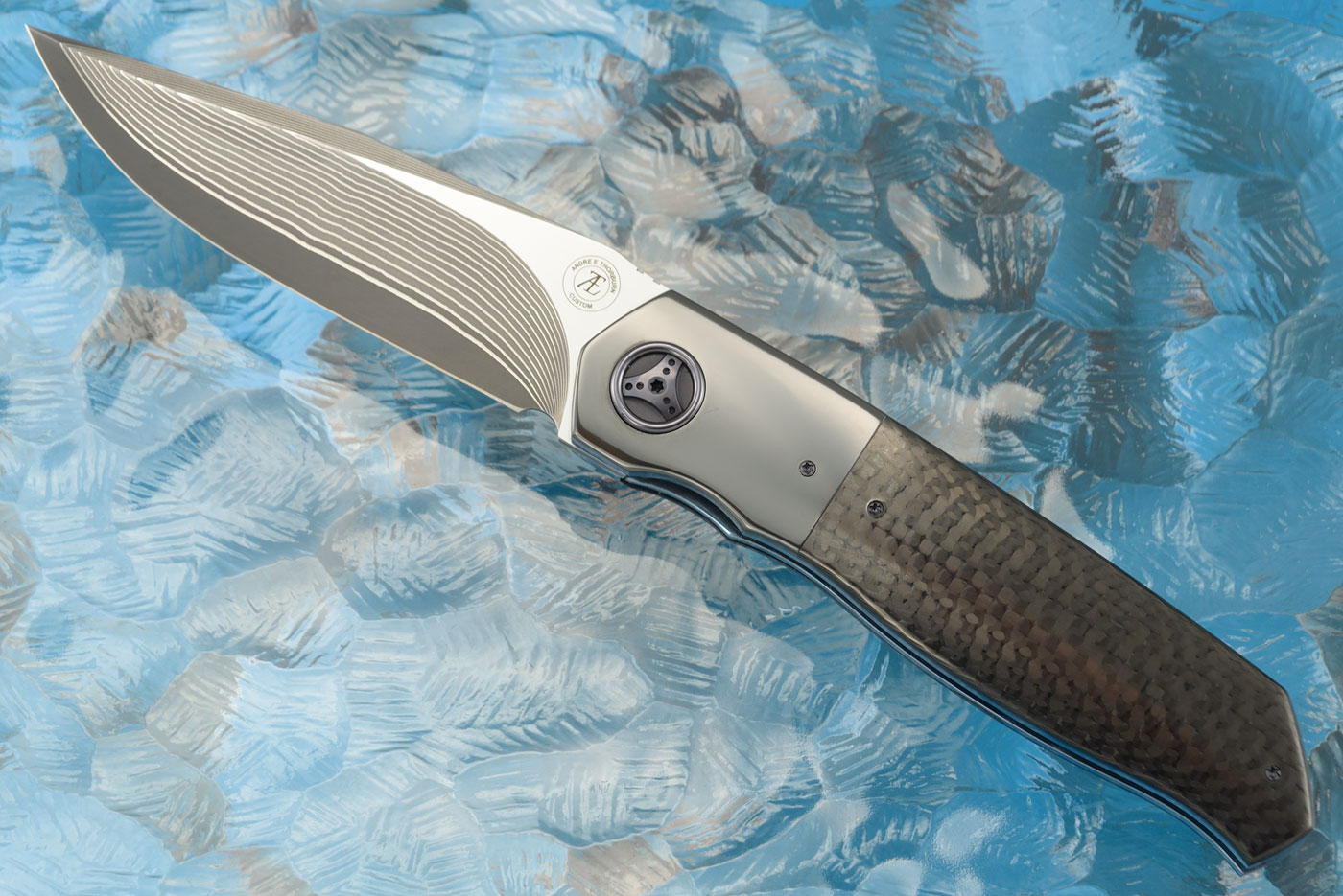 L36S Front Flipper with Carbon Fiber and Zirconium (Ceramic IKBS) - SG2 San Mai Damascus