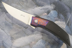 Damascus Pocket Knife Rose Pink Titanium Carbon Fiber Handle VP64