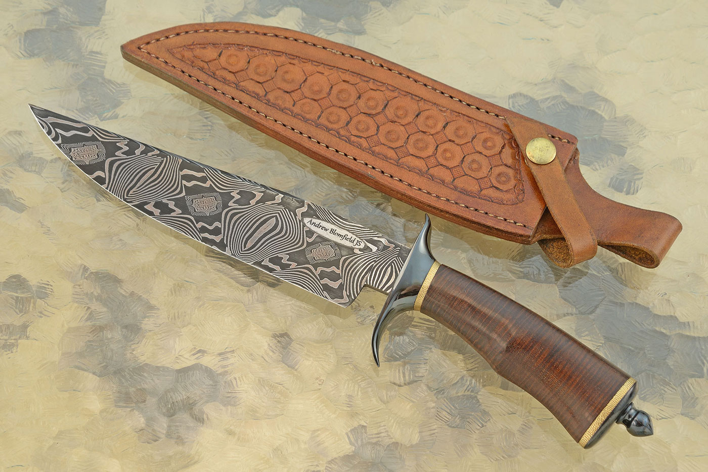 Mosaic Damascus S-Guard Camp Knife with Ringed Gidgee