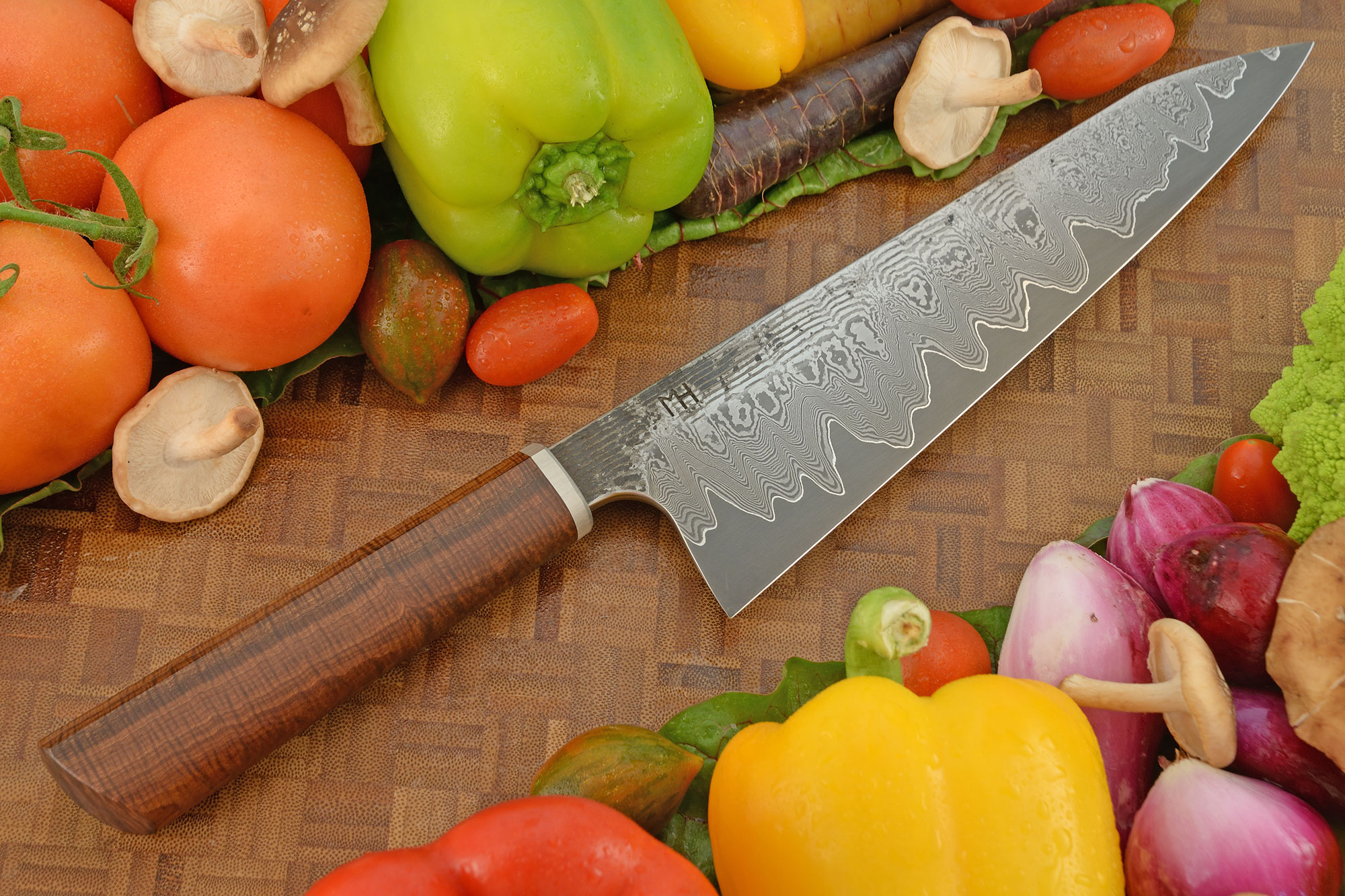 Damascus San Mai Chef's Knife - Kiritsuke Gyuto - with Ringed Gidgee  (8-3/4 in.)