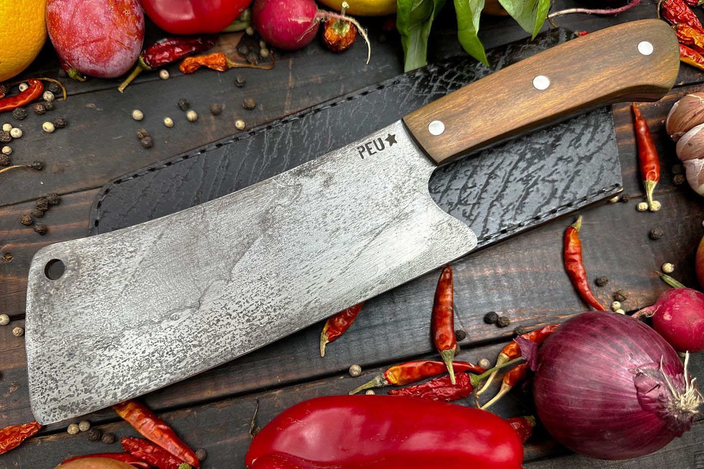 Meat Cleaver with Argentine Lignum Vitae and O2 Carbon Steel