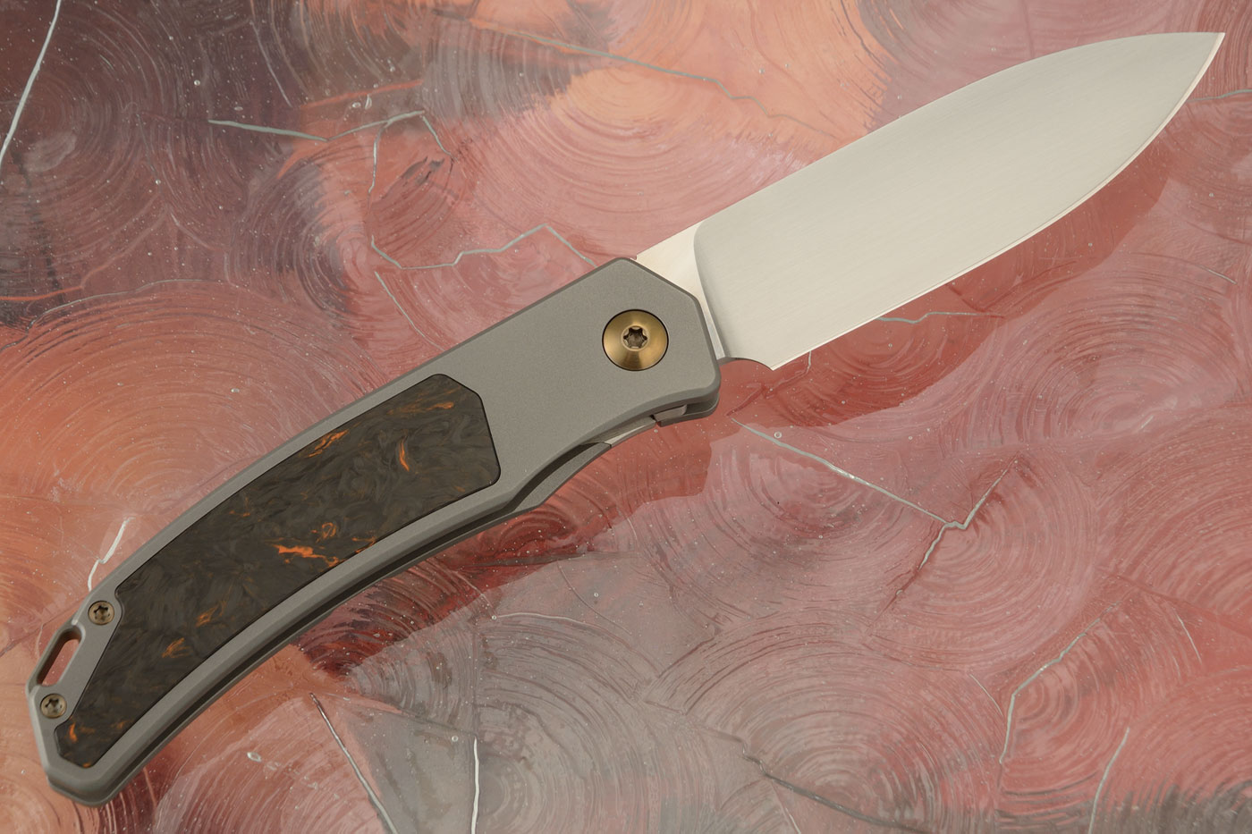 Urban XL Framelock Front Flipper with Titanium and Orange Dark Matter FatCarbon - ELMAX - LEFT HANDED