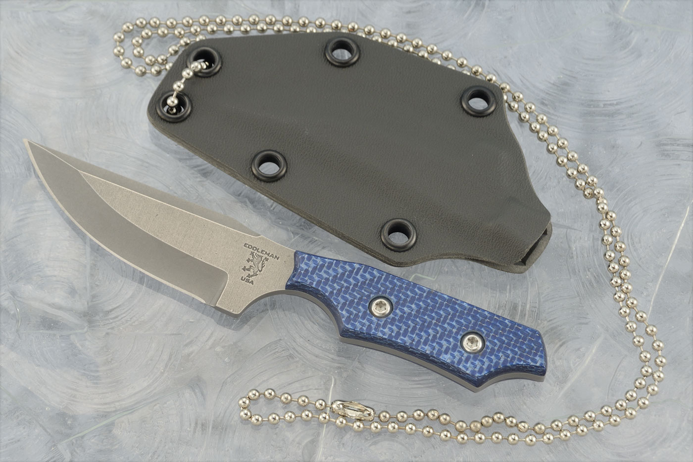 Utility/Bowie Neck Knife with Blue Twill Carbon Fiber - BG42