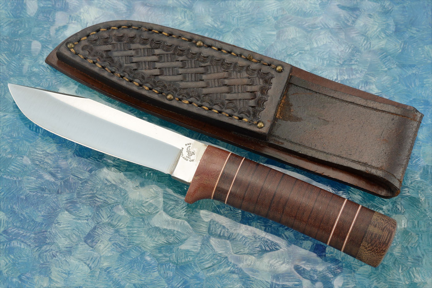 Military-Style Field Knife with Stacked Leather and Micarta