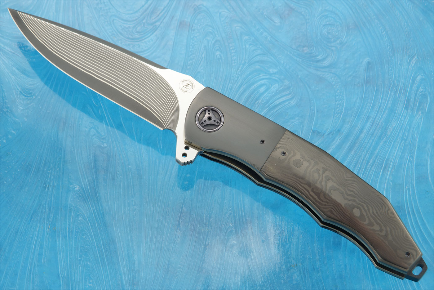 L53 Flipper with FatCarbon and Zirconium (Ceramic IKBS) - SG2 Damascus San Mai