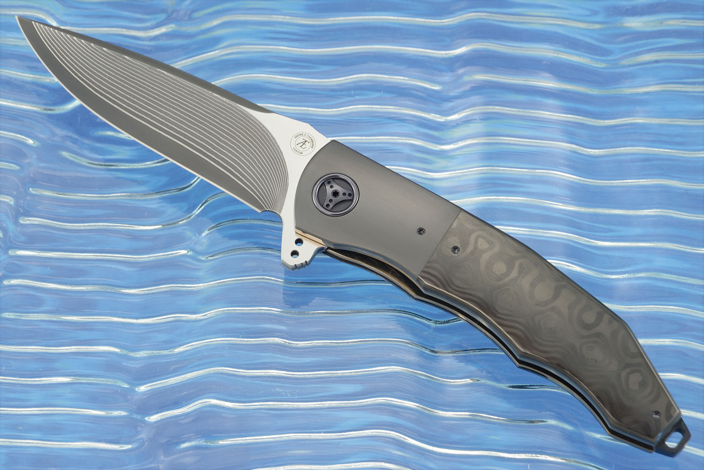 L53 Flipper with Black Dunes FatCarbon and Zirconium (Ceramic IKBS) - SG2 San Mai Damascus