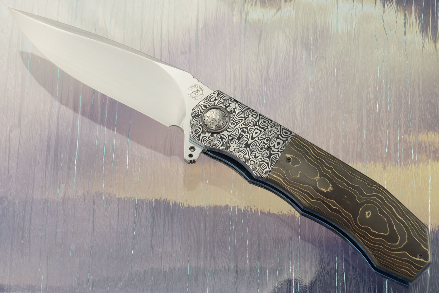 L44S Flipper with Gold Camo FatCarbon and Damasteel (Ceramic IKBS) - CTS-XHP