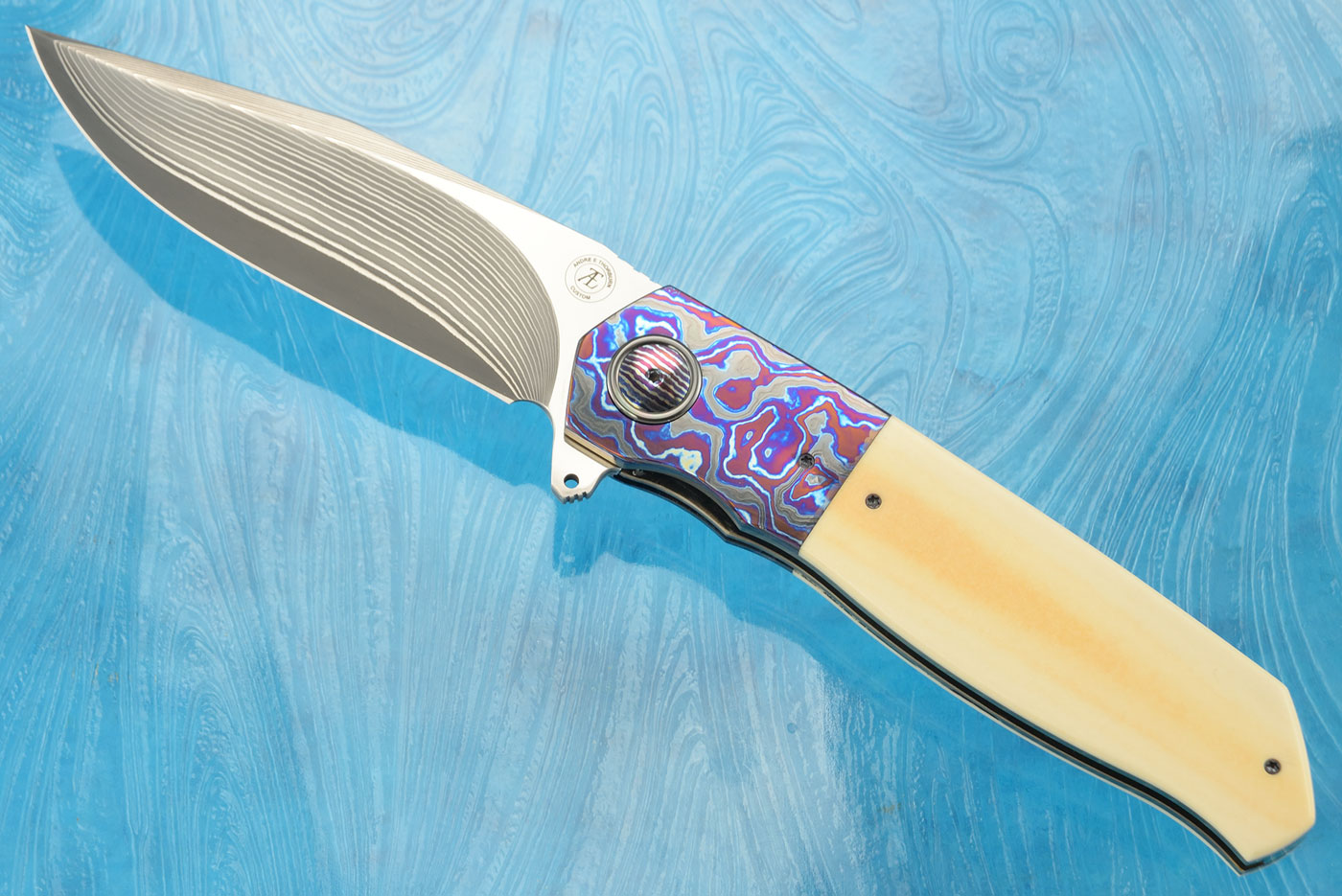 L36S Flipper with Antique Westinghouse Micarta, SG2 San Mai Damascus, and ZircuTi (Ceramic IKBS)
