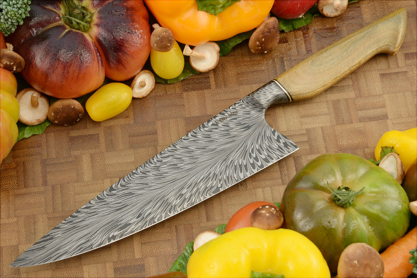 Integral Feather Damascus Chef's Knife (7-1/2 in.) with Lignum Vitae
