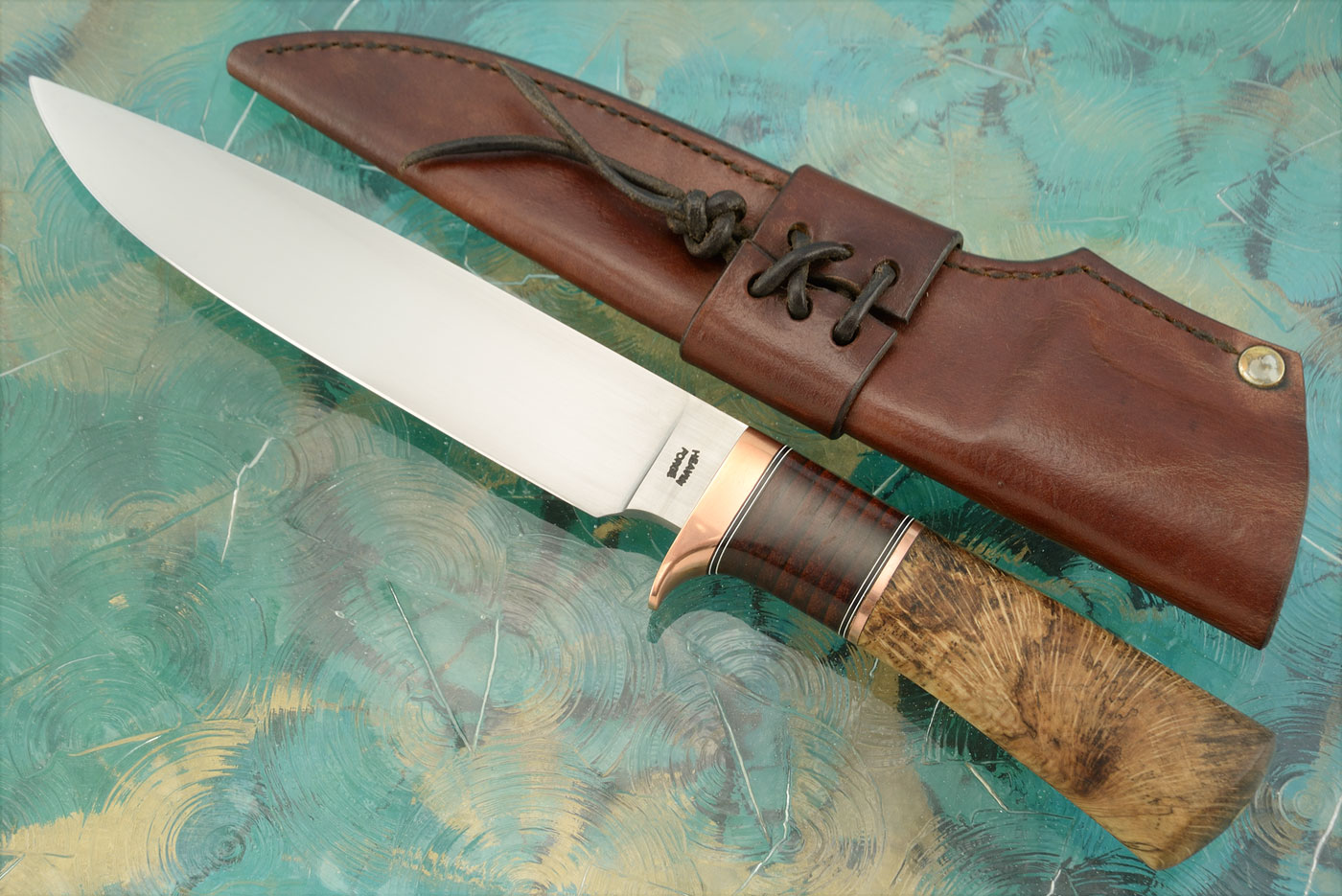 Forged Camp Knife with Cape Cork Oak and Stacked Leather